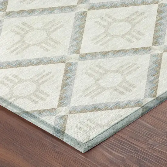 Ivory And Linen Geometric Washable Indoor Outdoor Area Rug Photo 6