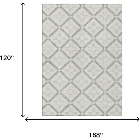 Ivory And Linen Geometric Washable Indoor Outdoor Area Rug Photo 9