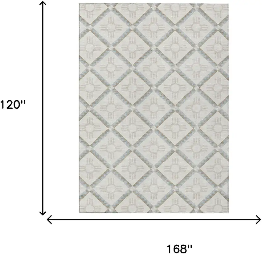 Ivory And Linen Geometric Washable Indoor Outdoor Area Rug Photo 9