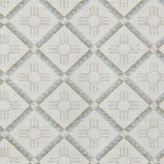 Ivory And Linen Geometric Washable Indoor Outdoor Area Rug Photo 3