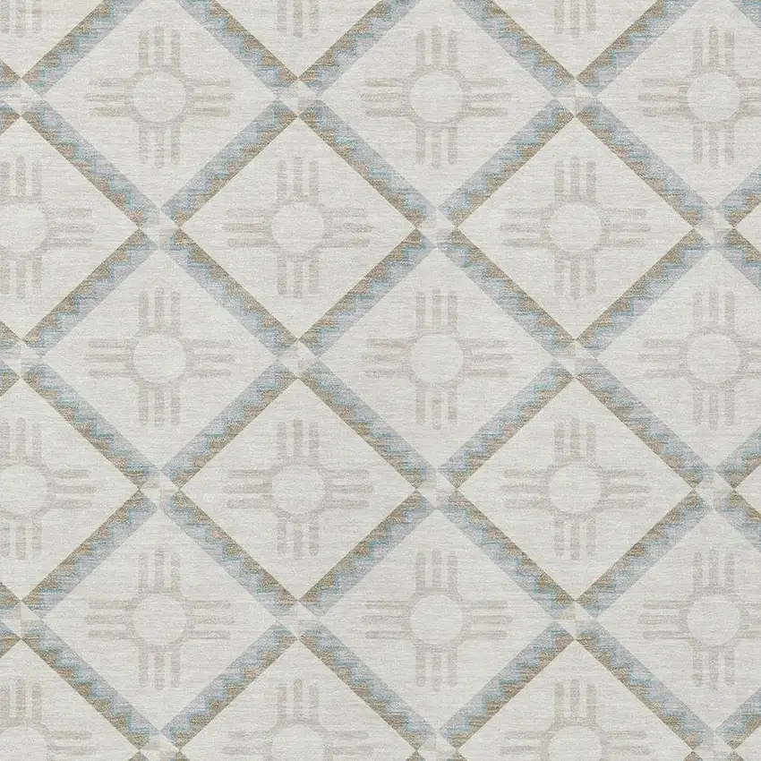 Ivory And Linen Geometric Washable Indoor Outdoor Area Rug Photo 3