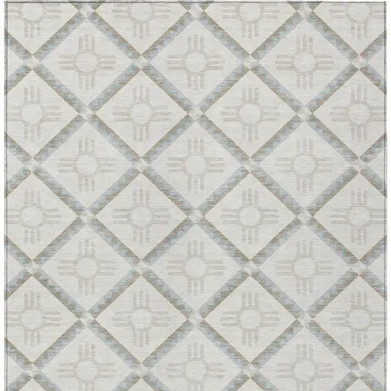 Ivory And Linen Geometric Washable Indoor Outdoor Area Rug Photo 6