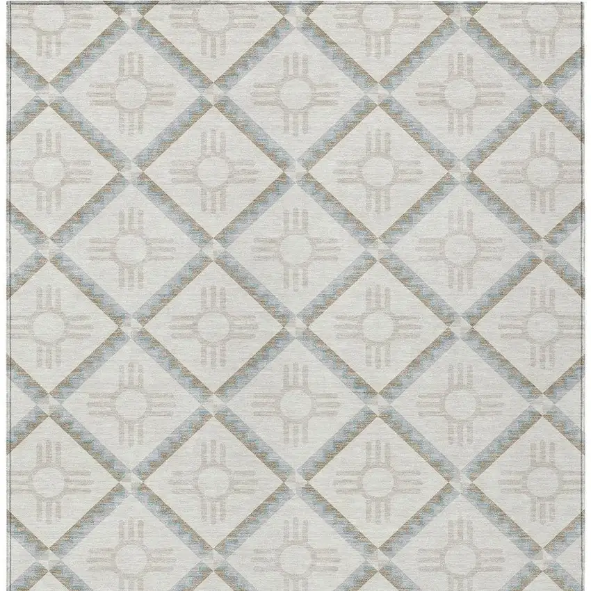Ivory And Linen Geometric Washable Indoor Outdoor Area Rug Photo 6