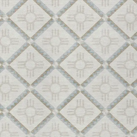 Ivory And Linen Geometric Washable Indoor Outdoor Area Rug Photo 5