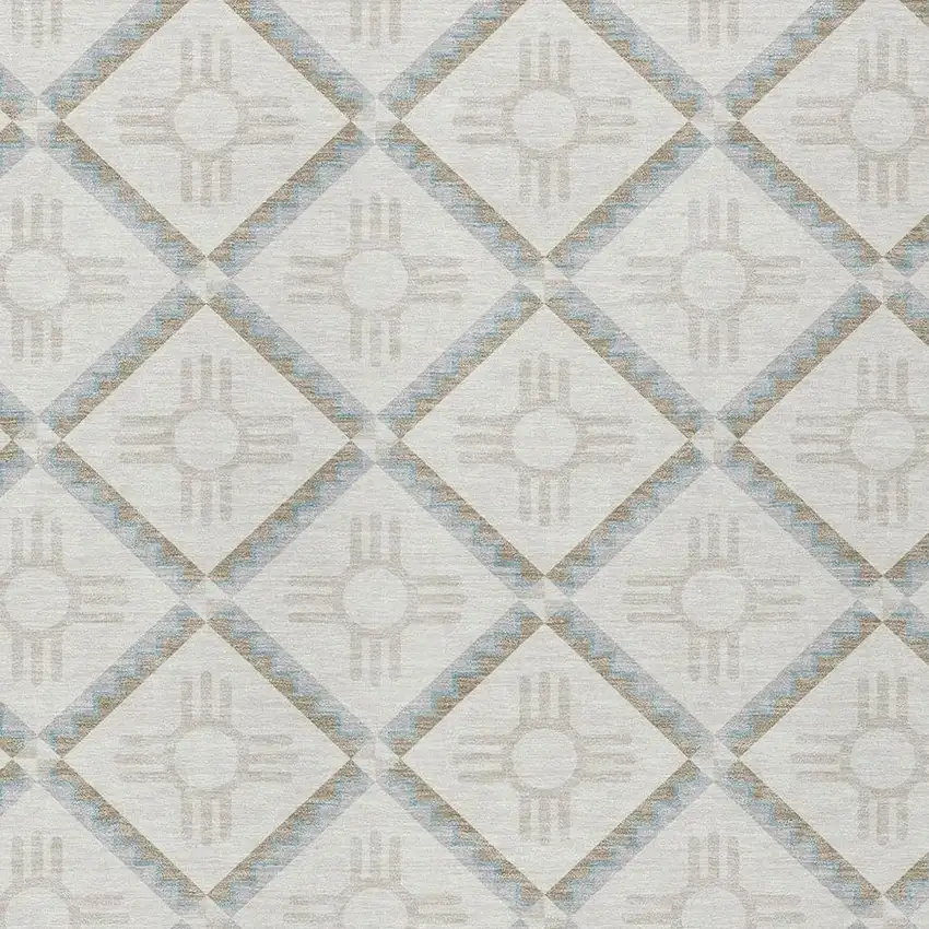 Ivory And Linen Geometric Washable Indoor Outdoor Area Rug Photo 5