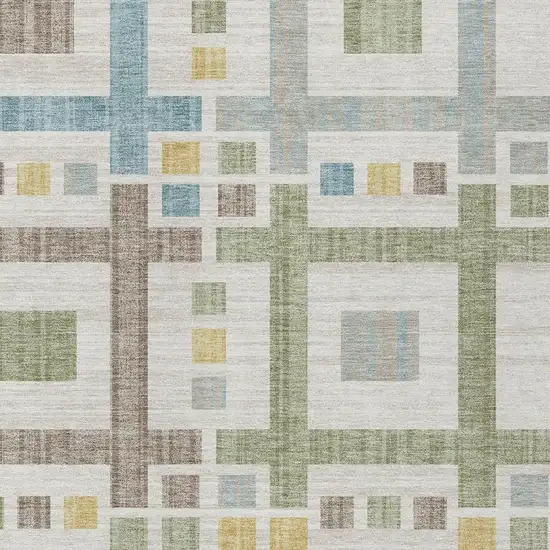 Ivory And Linen Geometric Washable Indoor Outdoor Area Rug Photo 3