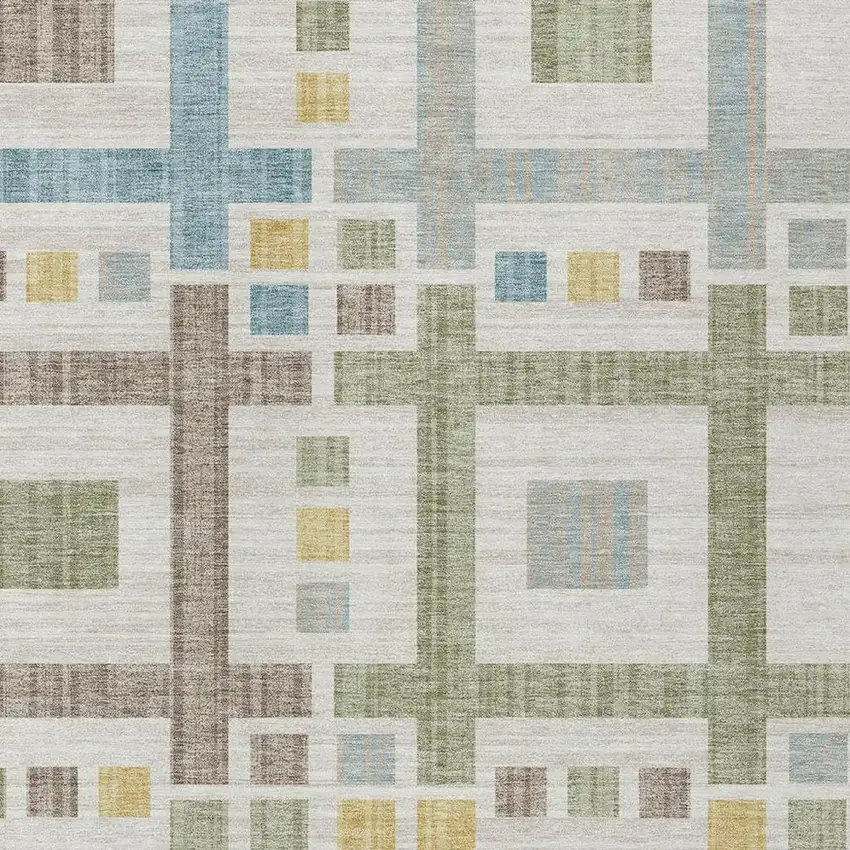 Ivory And Linen Geometric Washable Indoor Outdoor Area Rug Photo 3
