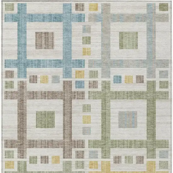Ivory And Linen Geometric Washable Indoor Outdoor Area Rug Photo 4