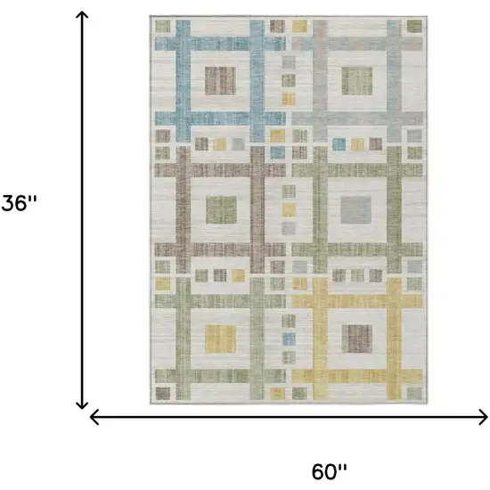 Ivory And Linen Geometric Washable Indoor Outdoor Area Rug Photo 7