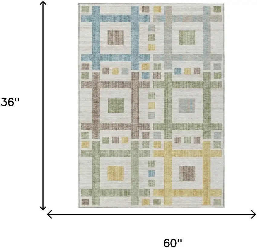 Ivory And Linen Geometric Washable Indoor Outdoor Area Rug Photo 7