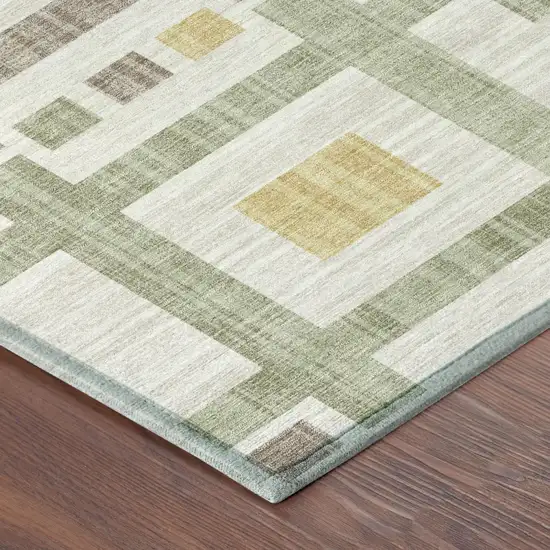 Ivory And Linen Geometric Washable Indoor Outdoor Area Rug Photo 5