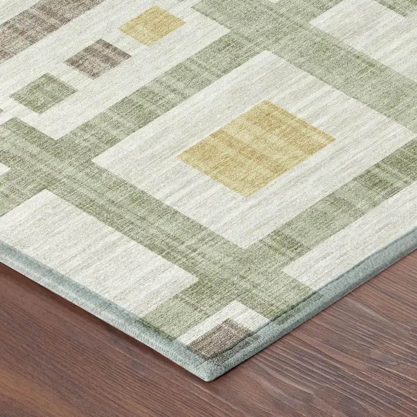 Ivory And Linen Geometric Washable Indoor Outdoor Area Rug Photo 5