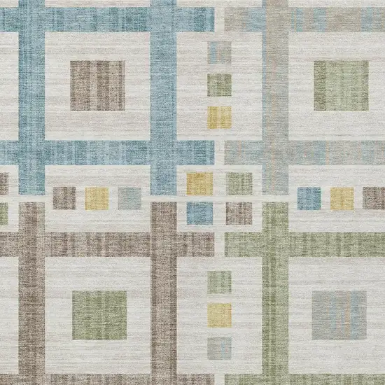 Ivory And Linen Geometric Washable Indoor Outdoor Area Rug Photo 3