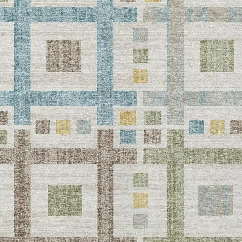 Ivory And Linen Geometric Washable Indoor Outdoor Area Rug Photo 3
