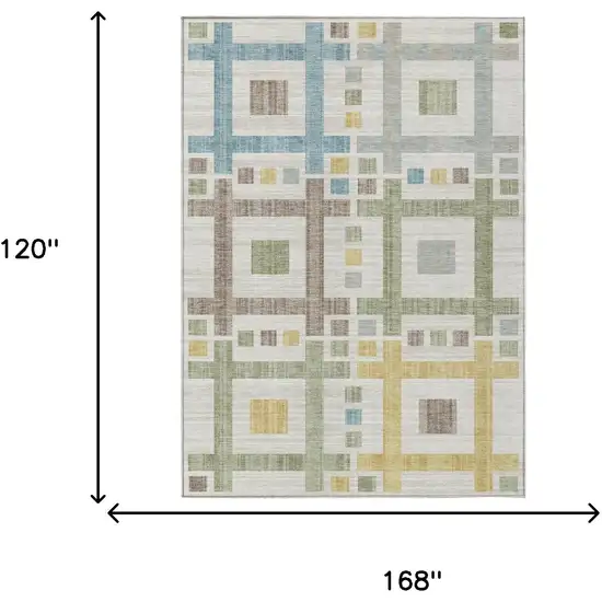 Ivory And Linen Geometric Washable Indoor Outdoor Area Rug Photo 7