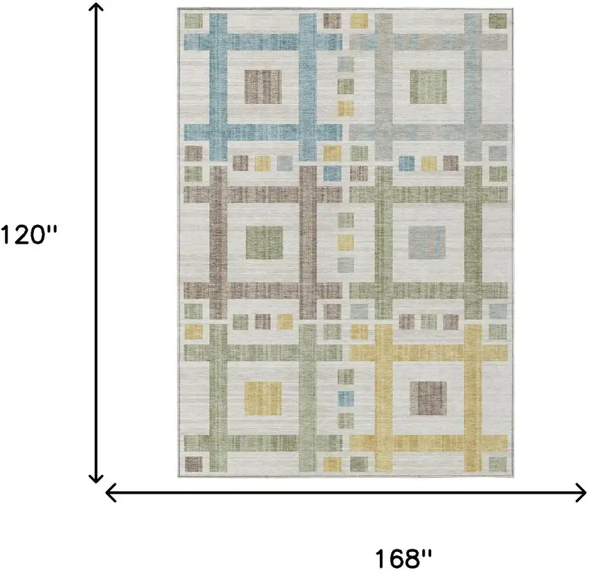 Ivory And Linen Geometric Washable Indoor Outdoor Area Rug Photo 7