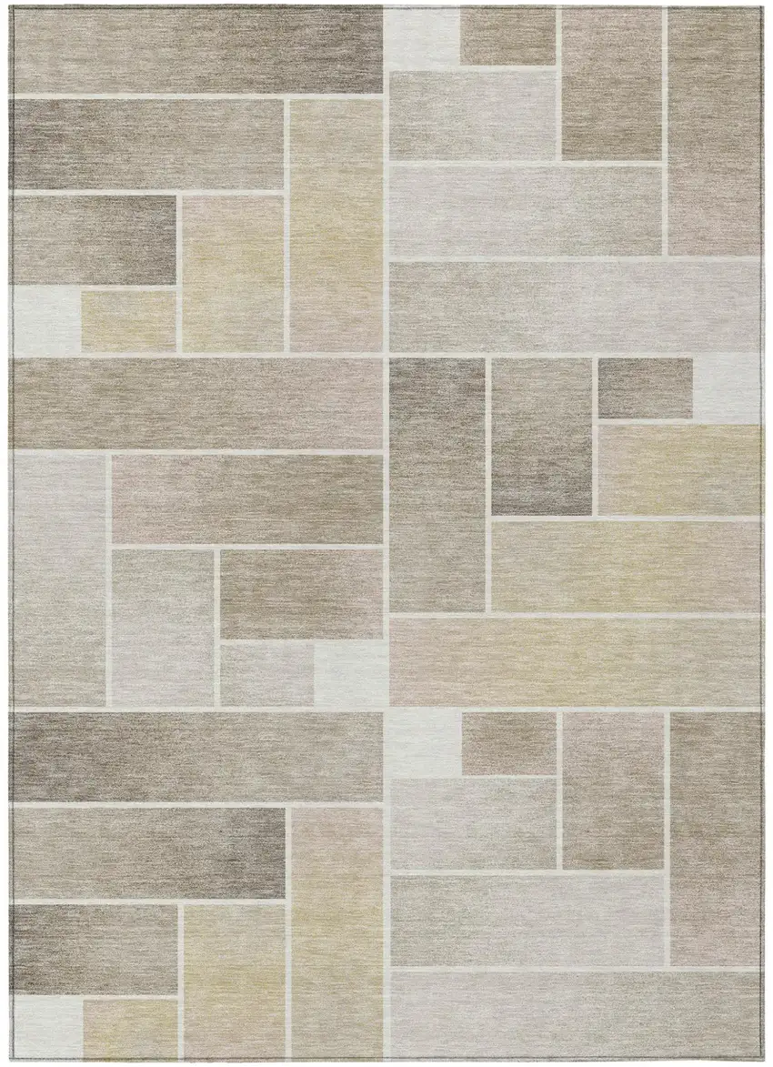 Ivory And Linen Geometric Washable Indoor Outdoor Area Rug Photo 2