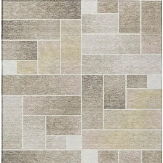 Ivory And Linen Geometric Washable Indoor Outdoor Area Rug Photo 3