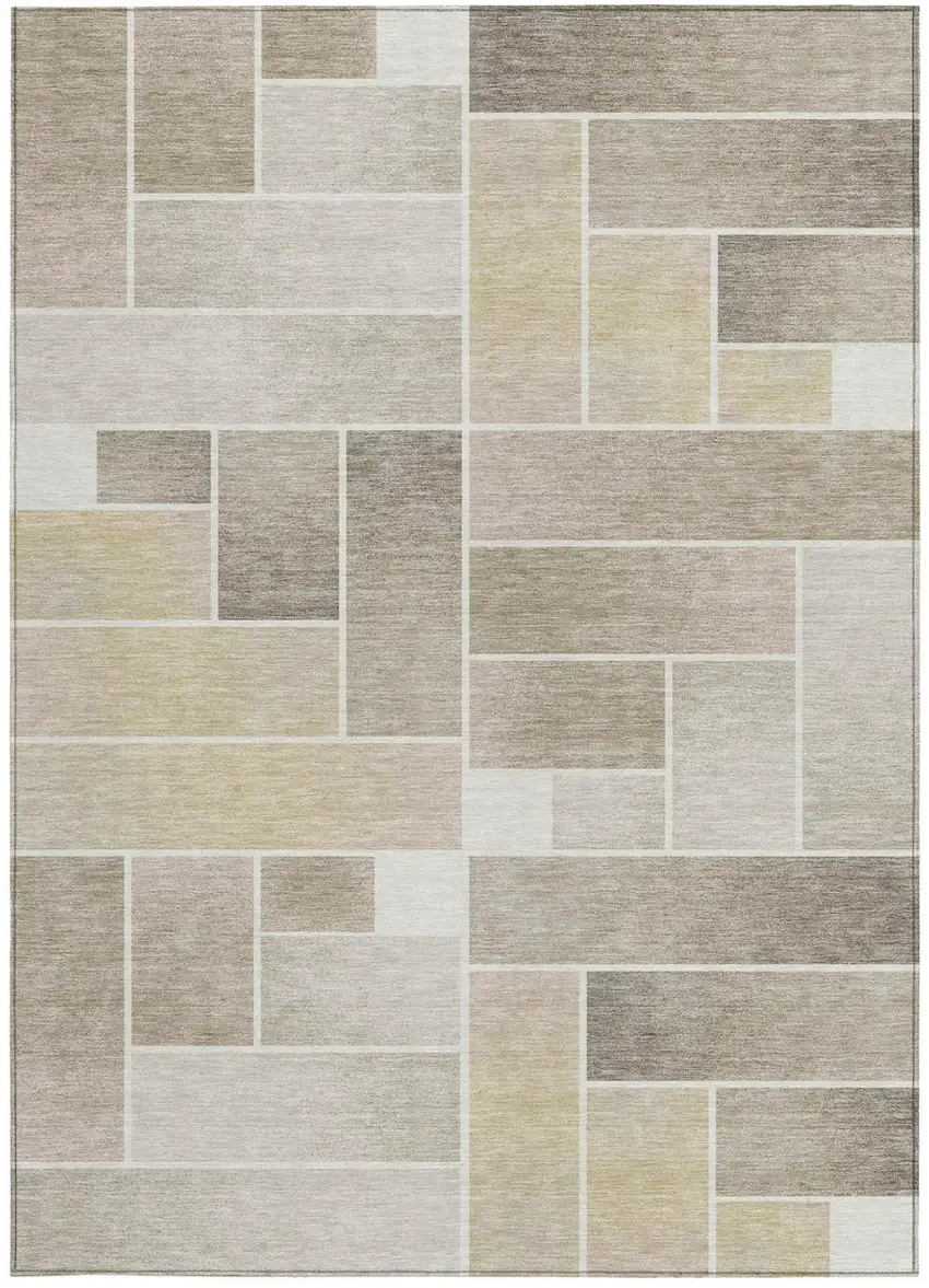 Ivory And Linen Geometric Washable Indoor Outdoor Area Rug Photo 4