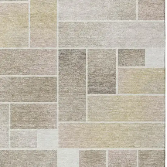 Ivory And Linen Geometric Washable Indoor Outdoor Area Rug Photo 3