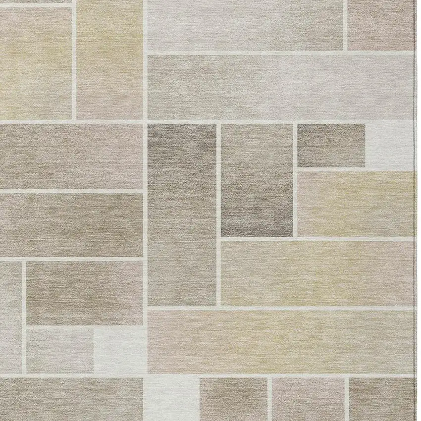 Ivory And Linen Geometric Washable Indoor Outdoor Area Rug Photo 3