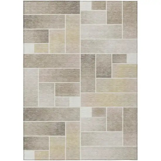 Ivory And Linen Geometric Washable Indoor Outdoor Area Rug Photo 2