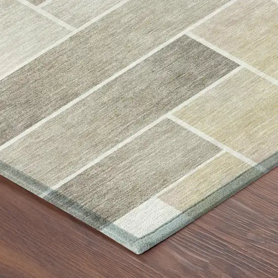 Ivory And Linen Geometric Washable Indoor Outdoor Area Rug Photo 5