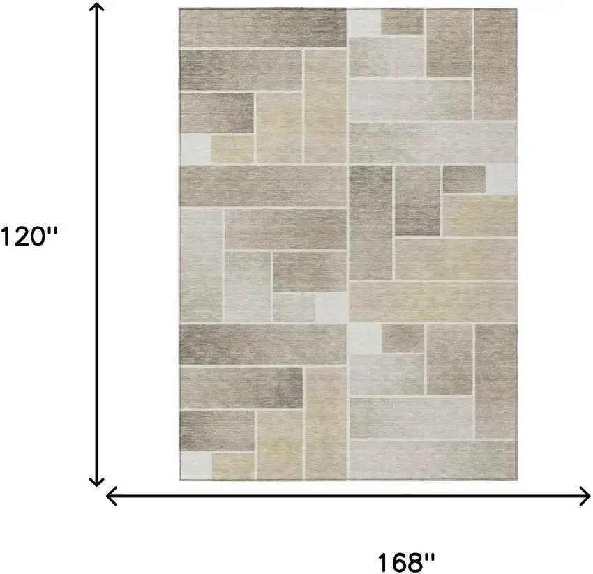 Ivory And Linen Geometric Washable Indoor Outdoor Area Rug Photo 7