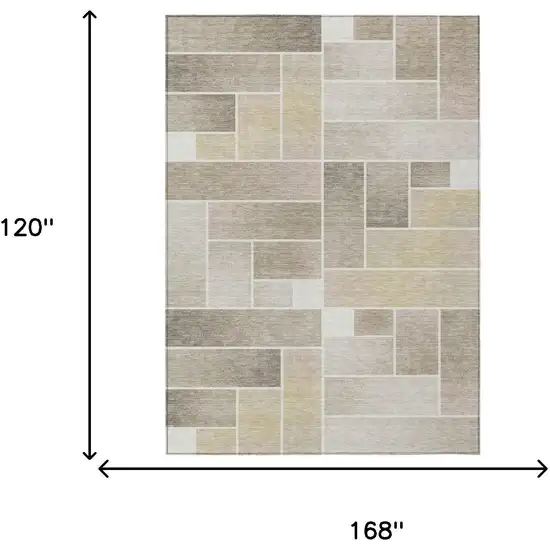 Ivory And Linen Geometric Washable Indoor Outdoor Area Rug Photo 7