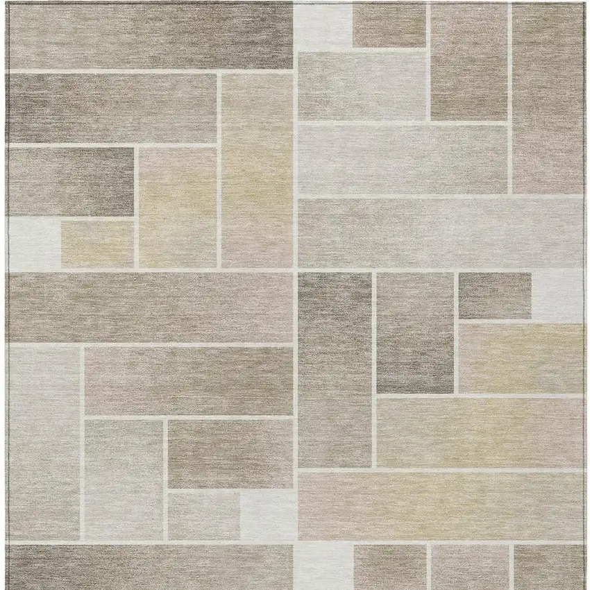 Ivory And Linen Geometric Washable Indoor Outdoor Area Rug Photo 3