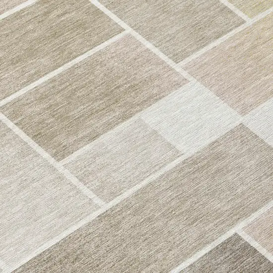 Ivory And Linen Geometric Washable Indoor Outdoor Area Rug Photo 6