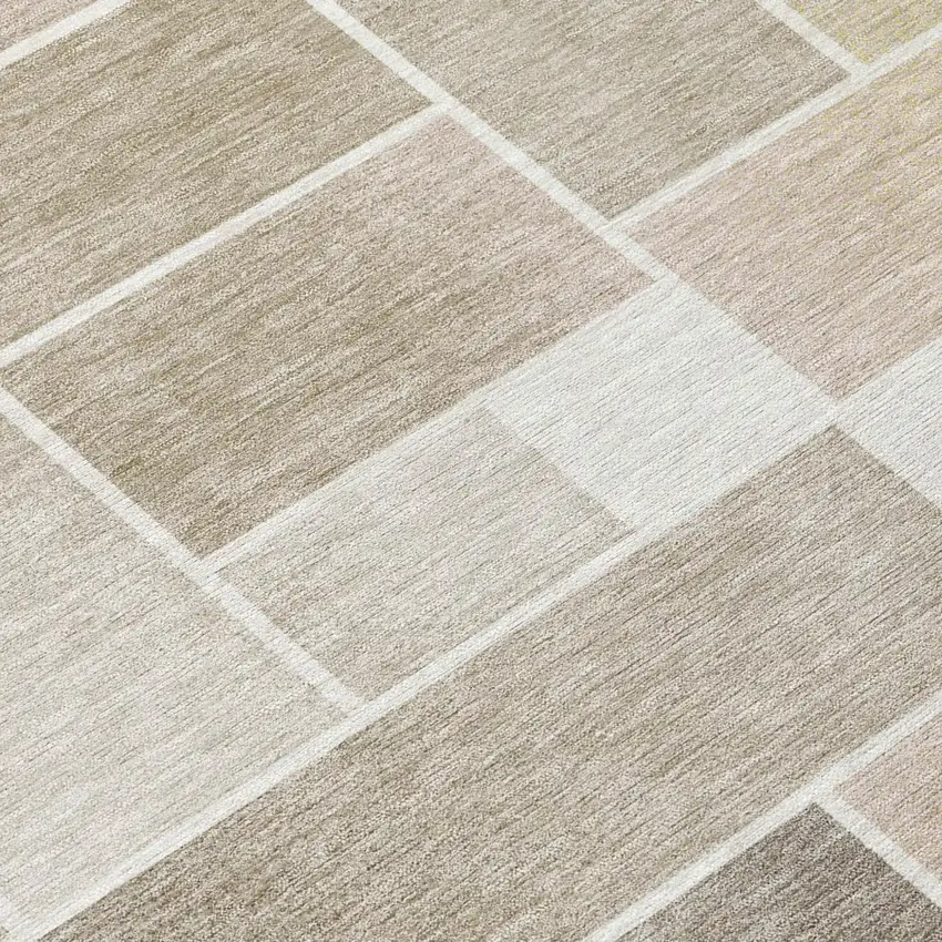 Ivory And Linen Geometric Washable Indoor Outdoor Area Rug Photo 6