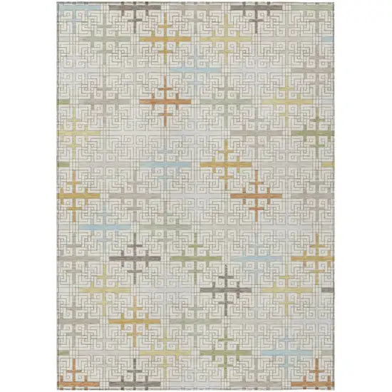 Ivory And Linen Geometric Washable Indoor Outdoor Area Rug Photo 2