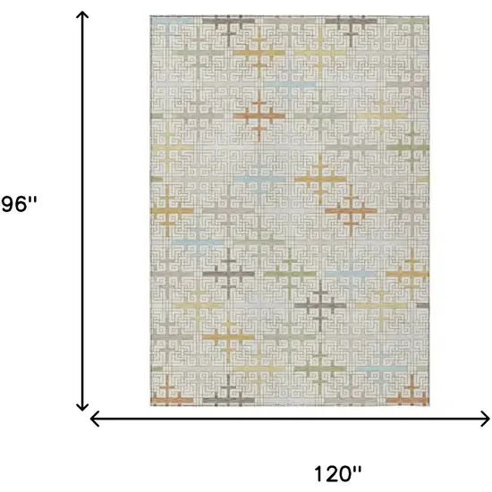 Ivory And Linen Geometric Washable Indoor Outdoor Area Rug Photo 5