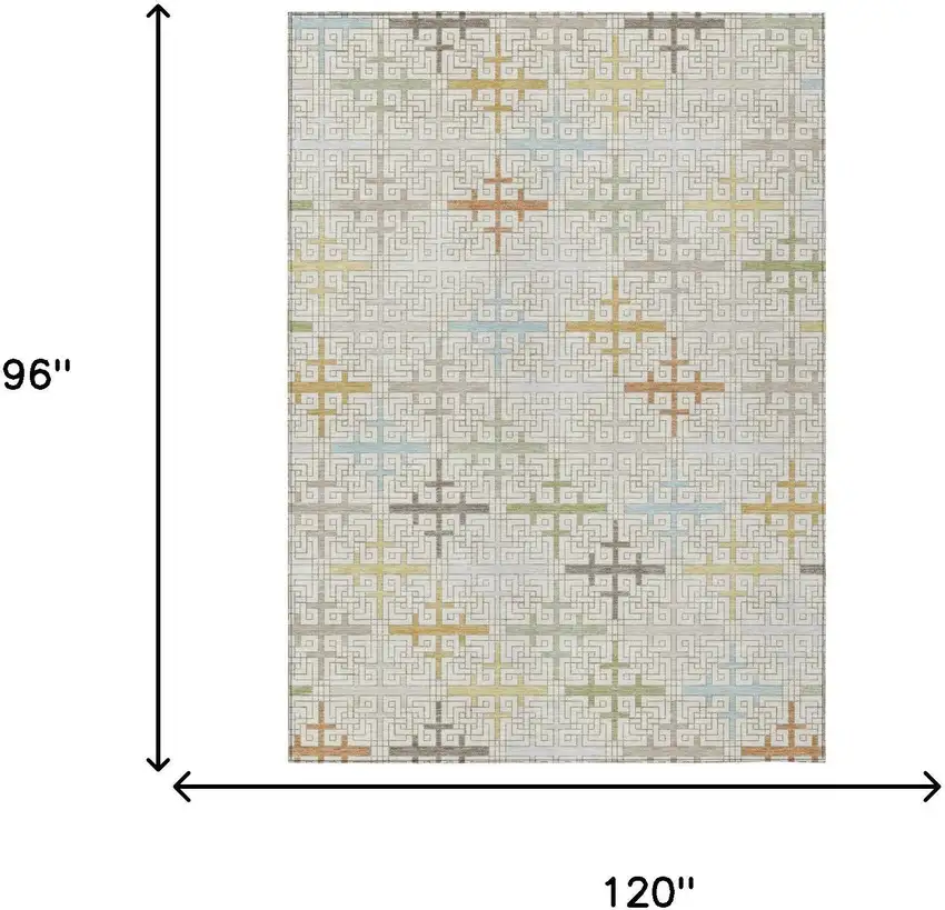 Ivory And Linen Geometric Washable Indoor Outdoor Area Rug Photo 5
