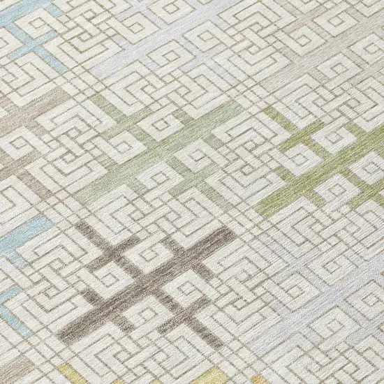 Ivory And Linen Geometric Washable Indoor Outdoor Area Rug Photo 4