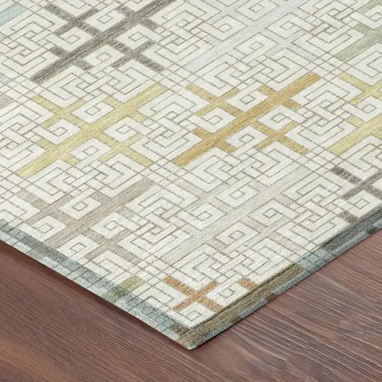 Ivory And Linen Geometric Washable Indoor Outdoor Area Rug Photo 3