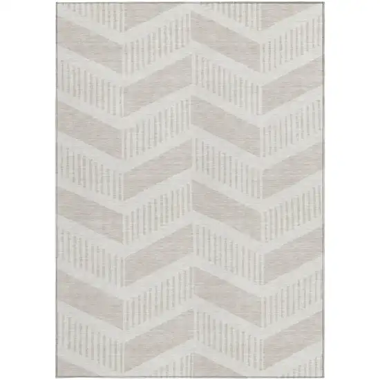 Ivory And Linen Geometric Washable Indoor Outdoor Area Rug Photo 3