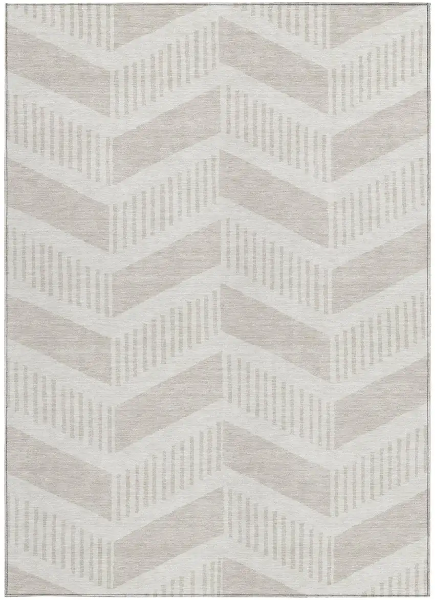 Ivory And Linen Geometric Washable Indoor Outdoor Area Rug Photo 3