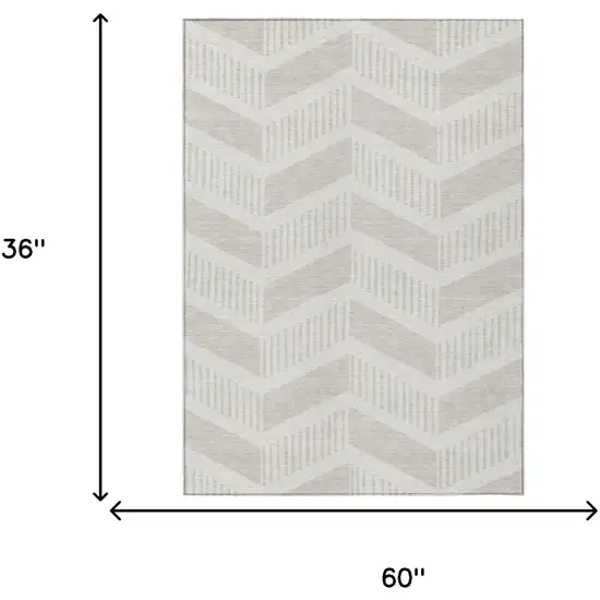 Ivory And Linen Geometric Washable Indoor Outdoor Area Rug Photo 6