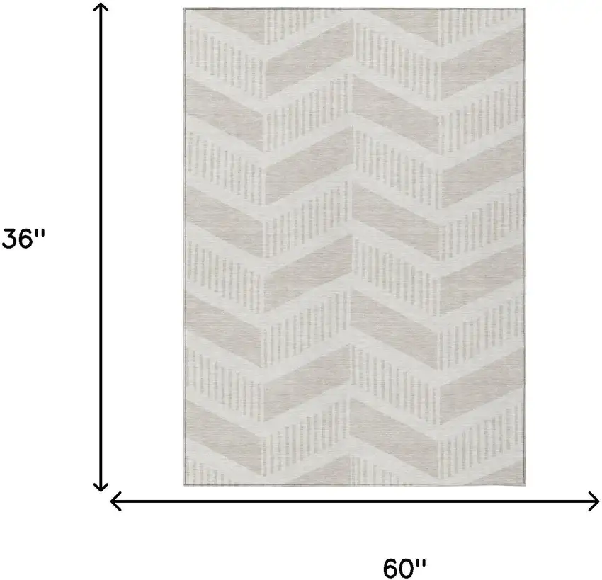 Ivory And Linen Geometric Washable Indoor Outdoor Area Rug Photo 6