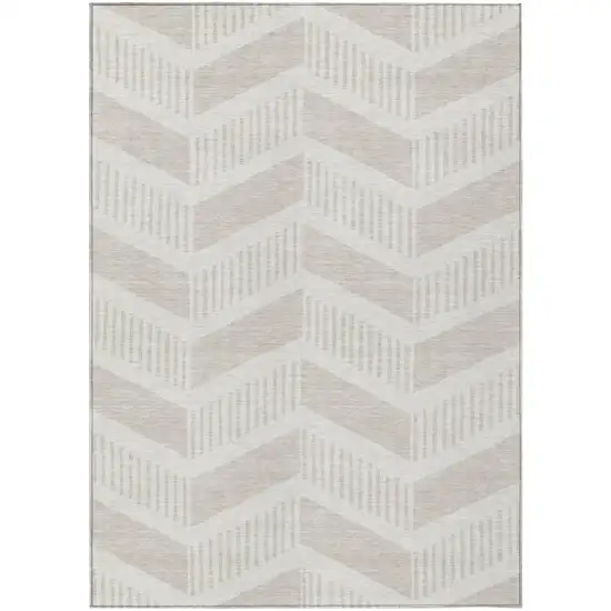 Ivory And Linen Geometric Washable Indoor Outdoor Area Rug Photo 2