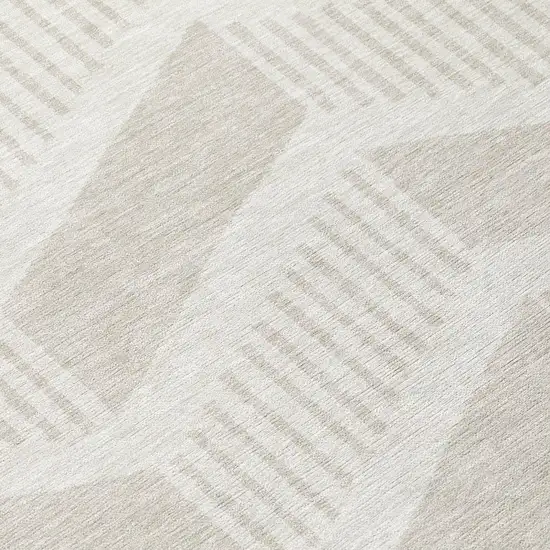Ivory And Linen Geometric Washable Indoor Outdoor Area Rug Photo 5