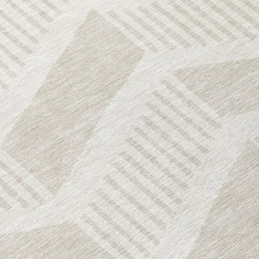 Ivory And Linen Geometric Washable Indoor Outdoor Area Rug Photo 5