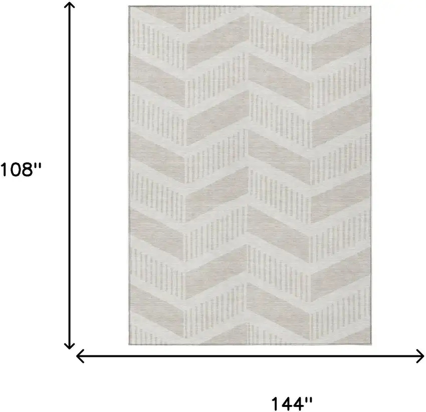 Ivory And Linen Geometric Washable Indoor Outdoor Area Rug Photo 6