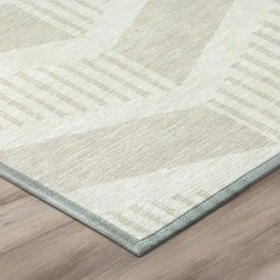 Ivory And Linen Geometric Washable Indoor Outdoor Area Rug Photo 4