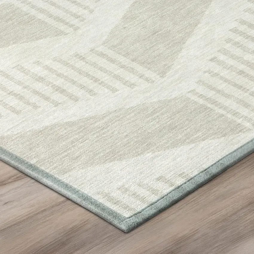 Ivory And Linen Geometric Washable Indoor Outdoor Area Rug Photo 4