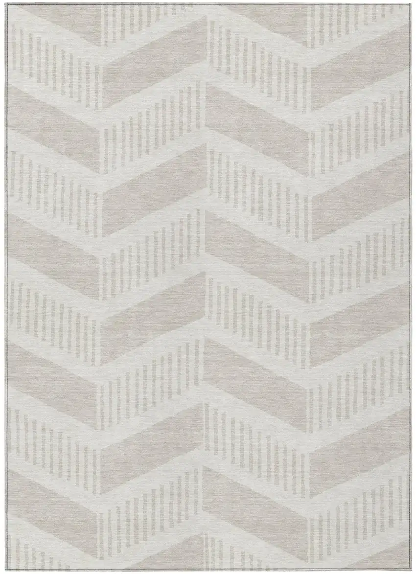 Ivory And Linen Geometric Washable Indoor Outdoor Area Rug Photo 1