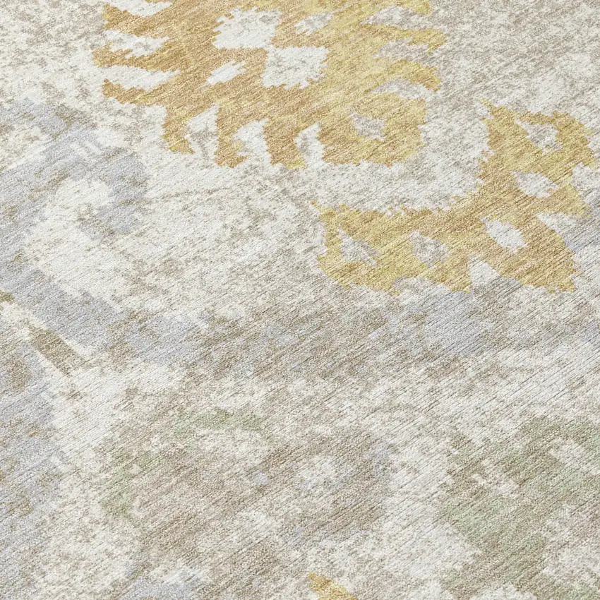 Ivory And Linen Ikat Washable Indoor Outdoor Area Rug Photo 5