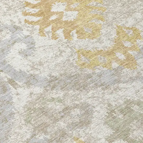 Ivory And Linen Ikat Washable Indoor Outdoor Area Rug Photo 5